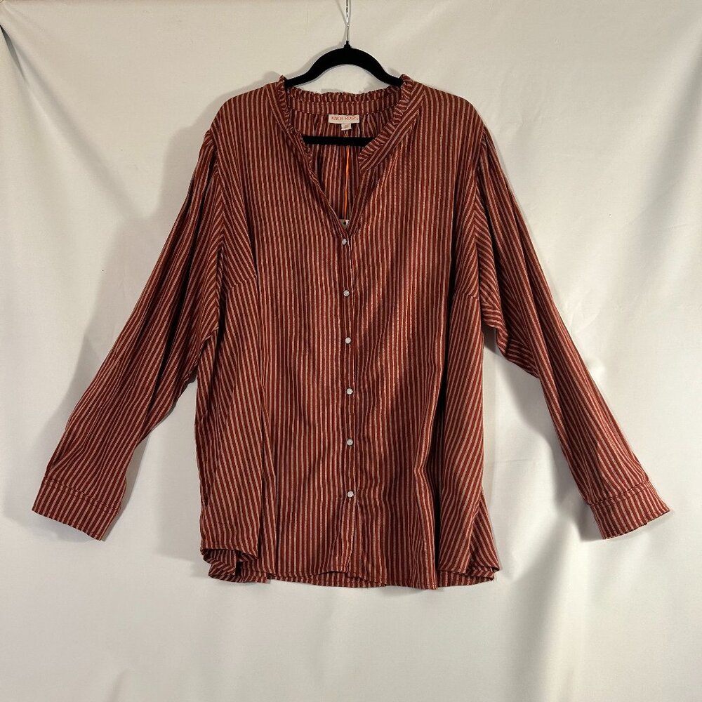 Women's Knox Rose Fiery Brown Striped Oversized Longsleeved Shirt Size: 3X